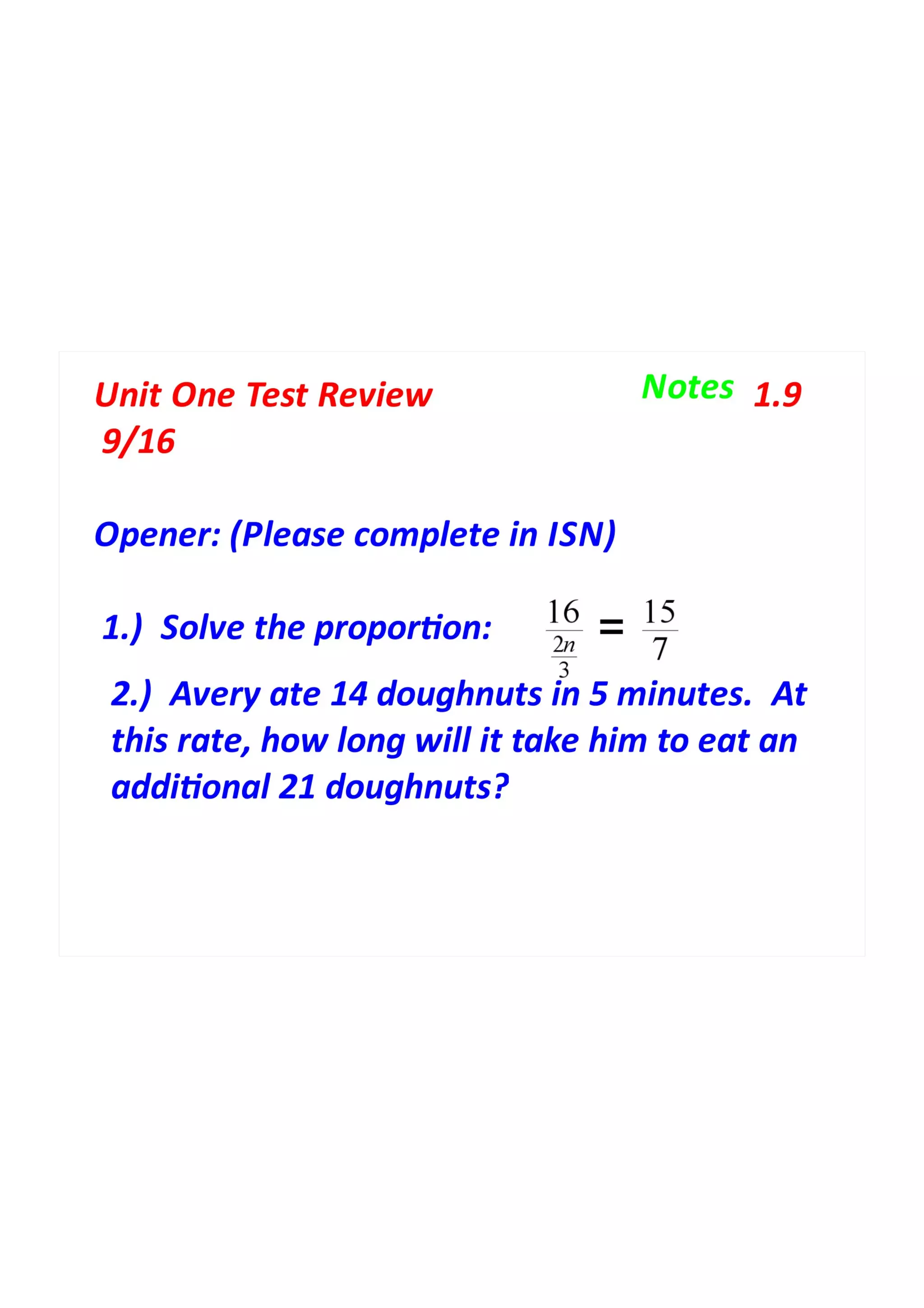Unit 1 Test Study Guide