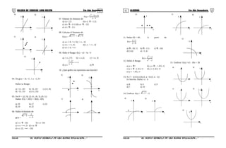 01 02COLEGIO DE CIENCIAS LORD KELVIN 5to Año Secundaria ALGEBRA 5to Año Secundaria
a)
x
y
b)
x
y
c)
x
y
d)
x
y
e)
x
y
04. De g(x) = 3x +5 , x ∈ <2, 6>
Hallar su Rango:
a) <11, 18> b) <0, 23> c) [11, 8]
d) <11, 23> e) [11, 23]
05. De H = {(2, 6), (5, 4) , (6, 3) ,(9, 1)}
Hallar: f(2) + 2f(5) + 3f(6) - f(9)
a) 19 b) 17 c) 22
d) 24 e) 23
06. Hallar el dominio de:
g(x) = 6x
3
5x
−
+−
a) x ∈ ℜ - {6} b) x ∈ {6}
c) x ∈ <-∞, 5> d) x ∈ ℜ
e) x ∈ [5, +∞> - {6}
07. Obtener de Dominio de: 2x
6x5x
)x(F
2
−
+−
=
a) x ∈ {2} b) x ∈ ℜ - {-2}
c) x ∈ ℜ - {-1}d) x ∈ ℜ - {2}
e) x ∈ ℜ - {1}
08. Calcular el Dominio de:
G(x) = 6x4x +++
a) x ∈ [-6, +∞>b) <-∞, -4]
c) x ∈ <-∞, 4] d) x ∈ <-∞, -3]
e) x ∈ [-4, +∞>
09. Halle el Rango: f(x) = x2 - 5x +2
a) <-∞, 17] b) <-∞,2] c) <-∞, 3]
d) y ∈



>∞+
−
;
4
17
e) ℜ
10. ¿Qué gráfica no representa una función?
a)
x
y
b)
x
y
c) d)
e)
x
y
11. Hallar Df ∩ Rf . A partir de:
6x
2x
)x(f
−
+
=
a) ℜ - {6, 1} b) ℜ - {1} c) ℜ - {6}
d) [1,6] e) <1, 6>
12. Hallar el Rango: 2x
3x
)x(f
2
2
−
+
=
a) y ∈ ℜ+ b) y ∈ ℜ - <-3/2; 1]
c) y ∈ ℜ - [-3/2, 1> d) y ∈ [-3/2, 1>
e) y ∈ <-3/2, 1>
13. Si: f = {(3,5) (2,6) (3, a - b) (2, a - 1)}
Es función, Hallar: a + b
a) 8 b) 5 c) 9
d) 7 e) 10
14. Graficar: f(x) = 3x + - 5
a)
x
y
b)
x
y
-3
c)
x
y
d)
x
y
c)
x
y
15. Graficar: G(x) =x2 - 10x + 28
a) b)
x
y
c) d)
x
y
e)
y
x
S5AL34B “El nuevo símbolo de una buena educación....” S5AL34B “El nuevo símbolo de una buena educación...."
 