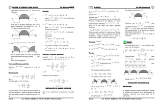 01 02COLEGIO DE CIENCIAS LORD KELVIN 5to Año Secundaria ALGEBRA 5to Año Secundaria
empezaré la variación con (+), sino con (-),
¿Por qué?
+
2-∞ + ∞3
--
[ ]3;2.S.C =∴
Note que es posible multiplicar por (-1) a
ambos miembros y nos quedará (x - 2)(x - 3)
≤ 0, ahora tenemos en la recta.
-
2-∞ + ∞3
++
[ ]3;2.S.C =∴
4. Sea ( )( ) ( )( ) 05x3x0x5x3 <−−⇔<−−
-
3-∞ + ∞5
++
En lo posible usted, ha visto las variantes,
ahora analicemos que pasa cuando (∆ <
0)
En el teorema siguiente.
Teorema (Trinomio positivo)
Sea P(x) = cbxax 2 ++
, donde a, b, c ∈ R ∧ ∆
< 0.
Demostración
P(x) =







 ∆
−





+=++
2
2
2
a4a2
b
xacbxax
Tenemos que (a > 0) y el factor:


+
−
+
∆
−





+
2
2
a4a2
b
x

el signo menos con el signo del discriminante se
hará todo positivo y suma de positivos harán que
P(x) sea siempre positivo, cualquiera que sea x ∈
R.
Ejemplo:
1.
2x + 2x + 3 > 0 ⇒ Su C.S. = R
pues ∆ =
22 - 4(3) = -8 < 0, y su coeficiente
principal es positivo.
2.
2x + 4x + 7 < 0 ⇒ Su C.S. = φ
Pues ∆ =
24 - 4(7) < 0, y su coeficiente
principal es positivo.
⇒ 0 <
2x + 4x + 7 < 0 ⇒ 0 < 0 ¡Absurdo!
C.S. ⇒ φ
Otra forma:
2x +4x+7 =
2x +4x+4+3 < 0
⇔
2)2x( + + 3 < 0 ⇒ C.S. = φ
+ +
Un teorema análogo será el siguiente:
a
2x + bx + c ≥ 0, ∀ x ∈ R ⇔ a > 0 ∧ ∆
≤ 0; a, b, c ∈ R.
Teorema (trinomio negativo)
Sea P(x) = a
2x + bx + x, siendo a, b, c ∈ R, se
cumple que: P(x) < 0; ∀ x ∈ R ⇔ a< 0 ∧
∆ < 0.


0
a4a
b
xa)x(P
)(
2
)(
2
x
<












∆
−





+=
+
−
  
Notemos que el producto:
( ) ( ) 0
a4a
b
x0a
2
2
>
∆
−





+∧<
( ) 0xP <∴
INECUACIÓN DE GRADO SUPERIOR
Que tal si consideramos el polinomio de grado
“n”:
P(x) =
0axaxaxa 01
1n
1n
n
n
>
<
−
− ++++ 
Donde: 0a n ≠
Además cada { }n,,3,2,1,0i;Ra i =∈
Como nosotros recordamos por un Corolario del
Teorema Fundamental del Algebra, se tienen
raíces a las que llamamos n4321 x,,x,x,x,x 
Bien, si es que todas son reales, podemos
factorizar:
( )( )( ) ( ) 0xxxxxxxxa n321n
>
<−−−− 
Entonces para resolverla le aplicaremos Método
de Puntos Críticos. Pero en general previamente
simplificar, algunos factores de la que ya
conocemos el signo. Para ello notemos que:
Teorema: Ra,x ∈∀
1. Si :
( ) 0ax 1n2
≥− +
⇔ ( ) 0ax ≥−
; n ∈ N
2. Si:
( ) 0ax 1n2
≤− +
⇔ (x - a) ≤ 0; n ∈ N
Prueba:
1. Si: ( ) 0ax 1n2 ≥− +
⇔
( ) ( ) 0axax n2
≥−−
Pero
( ) 0ax0ax n2
≥−⇒≥−
Si: ( ) 0ax ≥−
multiplicando por ( ) 0ax n2 ≥−
⇒ ( ) 0ax 1n2 >− +
Por ejemplo podemos resolver:
1.
( )( )( )( ) 04x3x2x1x ≥−−−−
Los puntos críticos son: 1,2,3,4.
1-∞ + ∞3 4
- + -+ +
2
De lo cual el C.S. =
1;−∞  [ ]3;2 
∞+;4
2.
( ) ( )( )( ) 07x2x3x1x 42
<−+−−
.
Simplificando
( )( ) 02x3x <+−
Los puntos críticos son -2; 3
-
-2-∞ +∞3
++
Notemos que el C.S. =
3;2−
, pero
¡cuidado! el factor
( )2
1x −
, al ser cancelado
para x = 1 es un valor que anula el factor y
que reemplazando en la inecuación original
tendríamos el absurdo (0 < 0).
Esto quiere decir que x = 1 es un valor no
solución:
{ }13;2.S.C −−=∴
NOTA
Lo mismo pasa con x = 7, pero como no está
en el C.S. no le afecta.
3.
( ) 06x5x1xxx14x 2
27
22 >



 −−



 ++−



 −
Simplificando
27
2 1xx 



 ++
, pues
1xx2 ++ es positivo nos quedaría
( ) 06x5xx14x 22 >



 −−−



 −
, pero
podemos factorizar y nos queda :
( )( )( )( )( ) 01x6x1x2x2x <+−−−+
-2-∞ + ∞1 2
+ - -- +
-1
+
6
Luego el C.S. =
6;21;12; ∪−∪−−∞
INECUACIÓN FRACCIONARIA
DEFINICIÓN
Es aquella inecuación que se caracteriza, porque
la variable esta presente en el denominador de
cualquier expresión que forma parte de la
inecuación.
S5AL34B “El nuevo símbolo de una buena educación....” S5AL34B “El nuevo símbolo de una buena educación...."
 