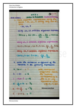 Cbse class 6 Maths
Introduction to Algebra
Morescorecbse
 