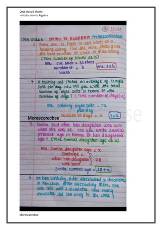 Cbse class 6 Maths
Introduction to Algebra
Morescorecbse
 