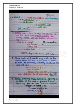 Cbse class 6 Maths
Introduction to Algebra
Morescorecbse
 