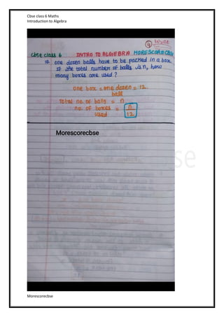 Cbse class 6 Maths
Introduction to Algebra
Morescorecbse
 