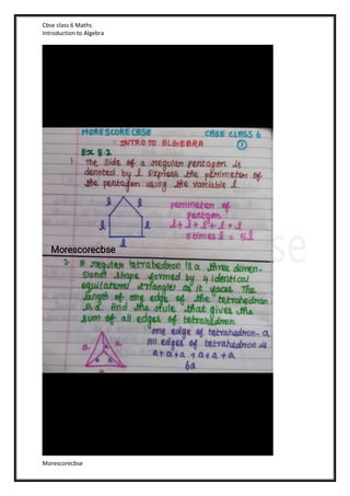 Cbse class 6 Maths
Introduction to Algebra
Morescorecbse
 