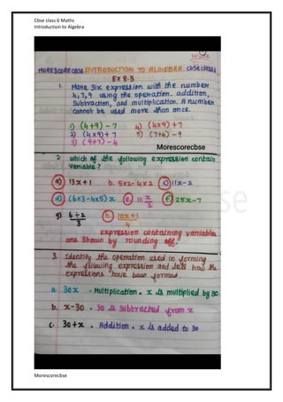 Cbse class 6 Maths
Introduction to Algebra
Morescorecbse
 