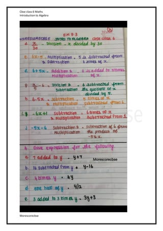 Cbse class 6 Maths
Introduction to Algebra
Morescorecbse
 
