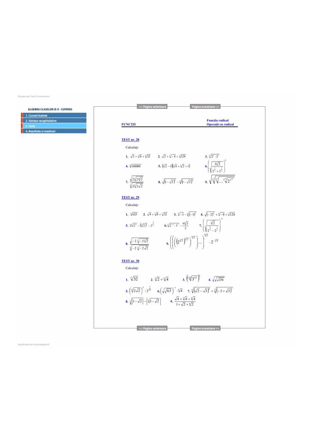 Algebra clasa a 9a si a 10 a cu teorie si teste cu rezolvari in detaliu ...