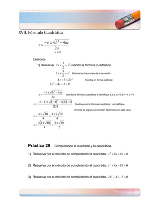 Álgebra Completando al Cuadrado -  Fórmula Cuadrática