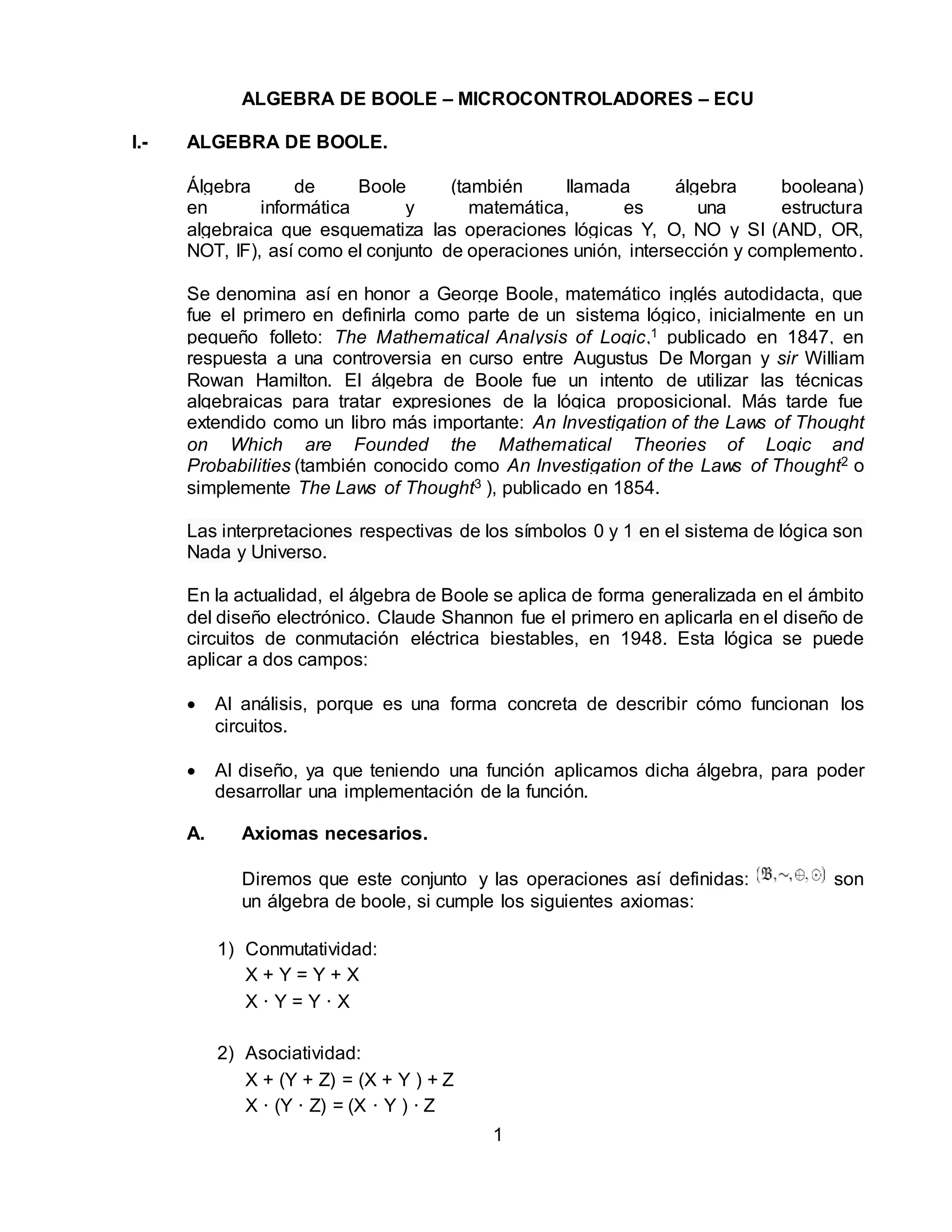 Algebra de boole microcontroladores ecus PDF