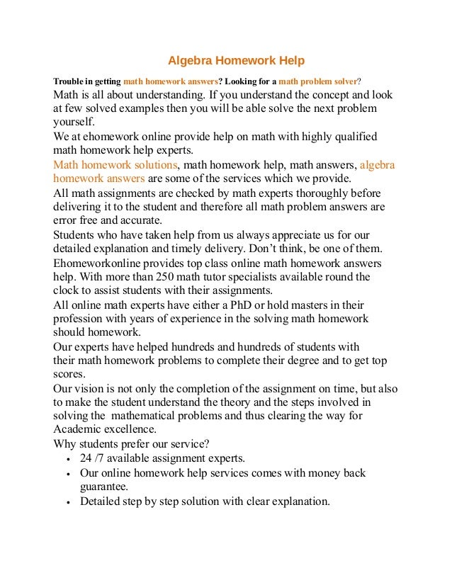 Algebra Homework Help