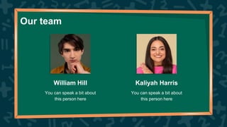 Kaliyah Harris
William Hill
Our team
You can speak a bit about
this person here
You can speak a bit about
this person here
 