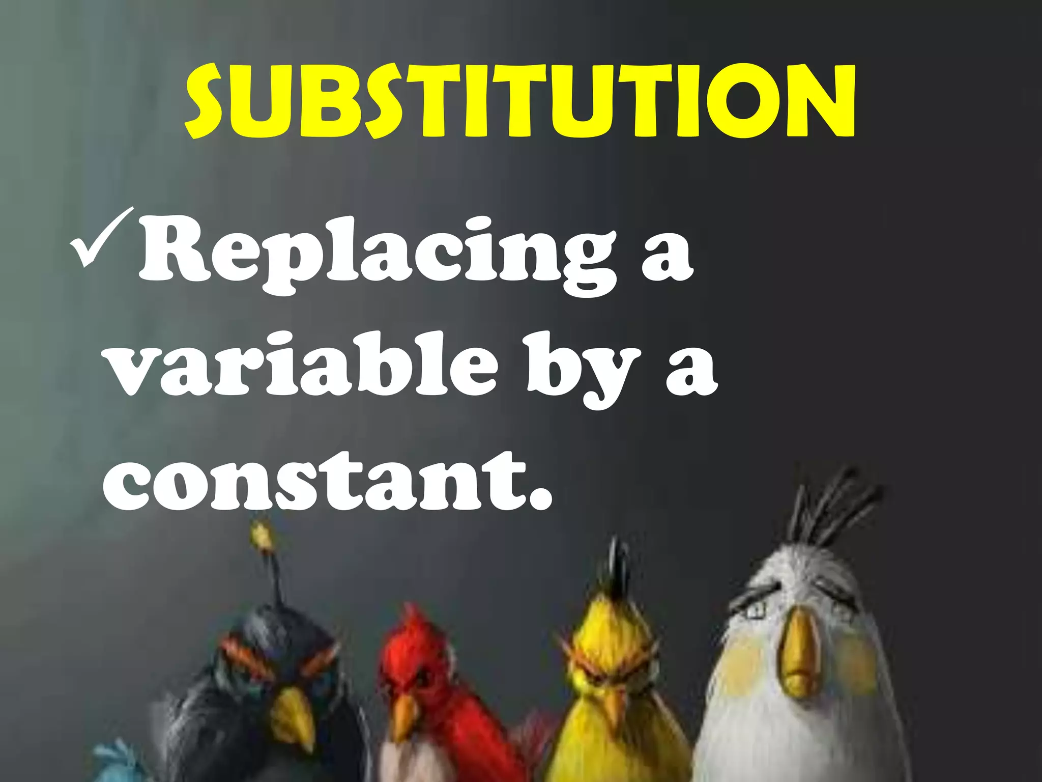 CONSTANTA symbol which has exactly one number in its replacement set.EXAMPLES:7, 4, and 1 1.