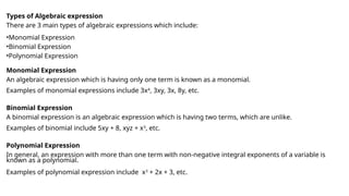 Comprehensive Guide to Algebraic Expressions: Types, Operations, and ...