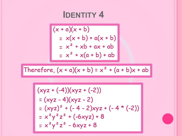 Algebraic expressions and identities | PPTX | Technology & Computing