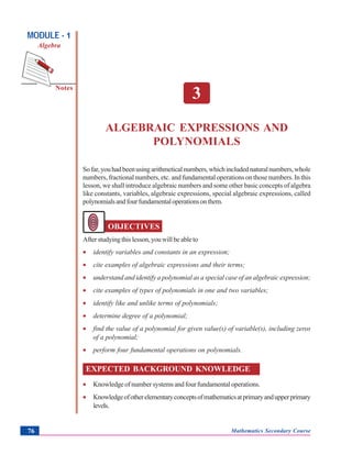 Algebraic expressions and polynomials | PDF