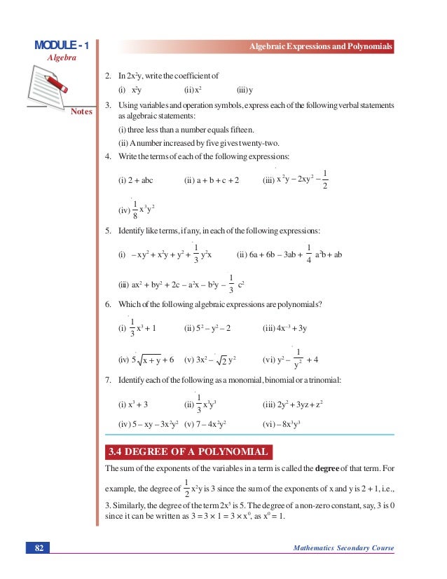 Algebraic Expressions And Polynomials Algebraic Expressions And Polynomials