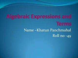 Name –Khatun Panchmahal
              Roll no -49
 