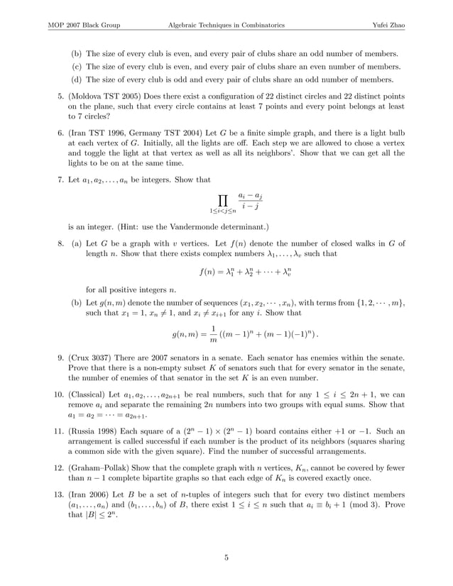 Algebraic techniques in combinatorics | PDF