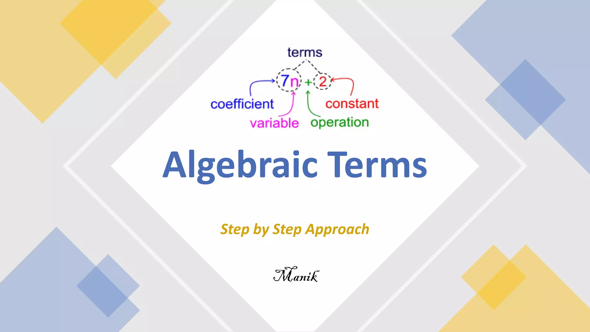 Step by Step Approach
Manik
Algebraic Terms
 