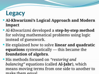 Very First Algorithm By Alkhwasimi Algebra_of_Al-Khwarizmi-1.pptx. History of Math | PPTX