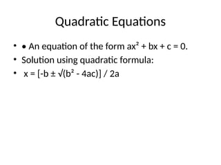 4ac Formula Math Algebra_PPT.pptx class 10 level ppt for use | PPTX