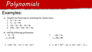 Examples:
Polynomials
 