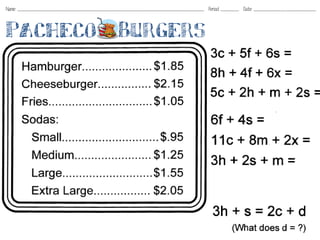Name: _________________________________________________________________________ Period: _______ Date: ____________ ____________



Pacheco                                      Burgers
 