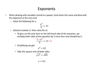 Algebra Review for General Chemistry Placement | PPT