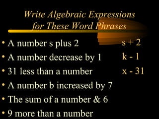 Expressions Plus Algebricexpression 120522001340-phpapp01 | PPT