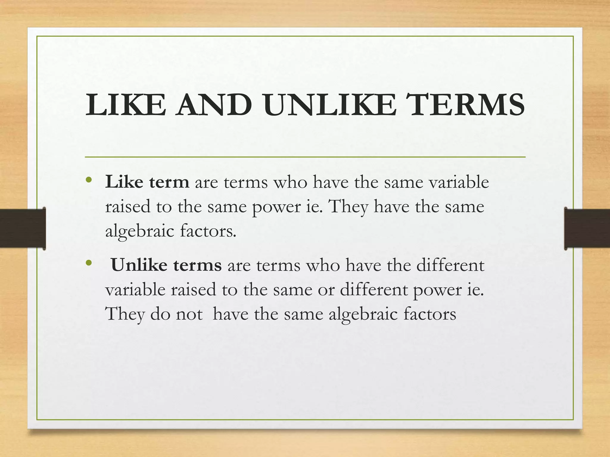 Similar Terms In Math ALGEBRIC EXPRESSION 7.ppt
