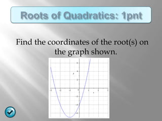 Find the coordinates of the root(s) on
           the graph shown.
 
