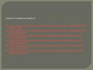 LINKS DE TUTORIAS DO WINPLOT  http://www.screencast.com/users/drummath/folders/Jing/media/5af3104f-42ff-44dd-a537-2b53390e4aebhttp://www.screencast.com/users/drummath/folders/Default/media/ac285694-86fa-40c5-b29a-d20f48fb8971http://www.screencast.com/users/drummath/folders/Jing/media/48c3f4d4-b7de-4fb3-9f50-c29b3fef09d4http://www.screencast.com/users/drummath/folders/Jing/media/8c882ecb-c6cb-4d96-a8b9-8ecbab3f4395http://www.screencast.com/users/drummath/folders/Jing/media/4fc19714-53b8-49eb-ad43-300120c71f2chttp://www.screencast.com/users/drummath/folders/Jing/media/f7b3ebed-9bc5-4740-83c8-d1ebe190a36b 