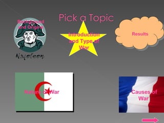 Background and Origins Causes of War  Results  Nature of War Introduction and Type of War 