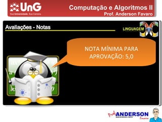Computação e Algoritmos II Prof. Anderson Favaro NOTA MÍNIMA PARA APROVAÇÃO: 5,0 
