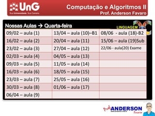Computação e Algoritmos IIProf. Anderson FavaroNossas Aulas Quarta-feiraLinguagem