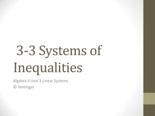 3-3 Systems of
Inequalities
Algebra II Unit 3 Linear Systems
© Tentinger
 