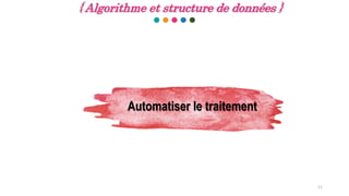 11
{ Algorithme et structure de données }
Automatiser le traitement
 