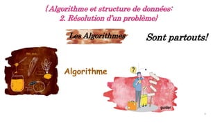9
Sont partouts!
{ Algorithme et structure de données:
2. Résolution d’un problème}
Algorithme
guider
Les Algorithmes
 