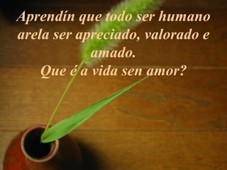 Aprendín que todo ser humano
arela ser apreciado, valorado e
amado.
Que é a vida sen amor?
 