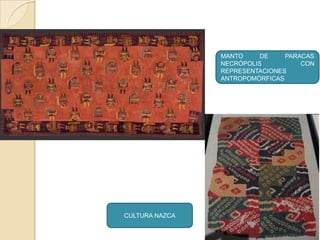 MANTO
DE
PARACAS
NECRÓPOLIS
CON
REPRESENTACIONES
ANTROPOMÓRFICAS

CULTURA NAZCA

 