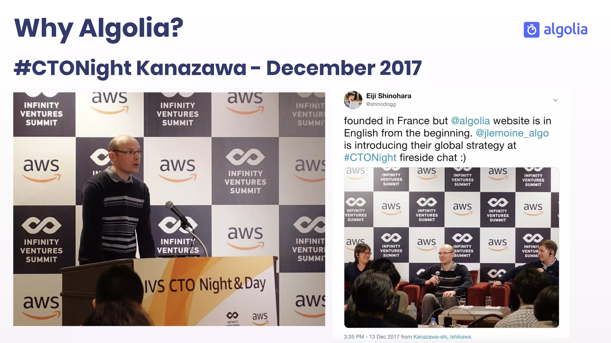 #CTONight Kanazawa - December 2017
Why Algolia?
 