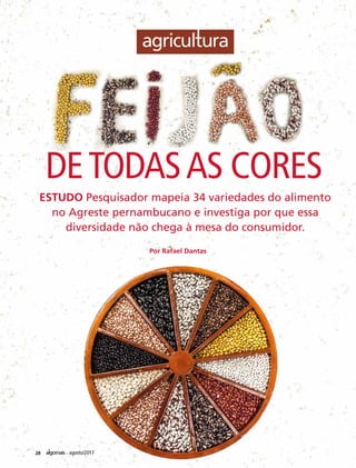28 agosto/2017
DETODASAS CORES
ESTUDO Pesquisador mapeia 34 variedades do alimento
no Agreste pernambucano e investiga por que essa
diversidade não chega à mesa do consumidor.
Por Rafael Dantas
 