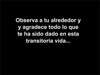 Observa a tu alrededor y
 y agradece todo lo que
te ha sido dado en esta
    transitoria vida...
 