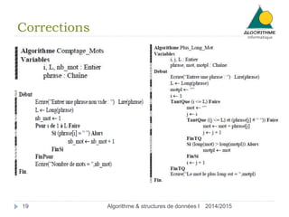Corrections
2014/2015Algorithme & structures de données I19
 