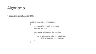 Algoritmo
• Algoritmo da função DFS:
 