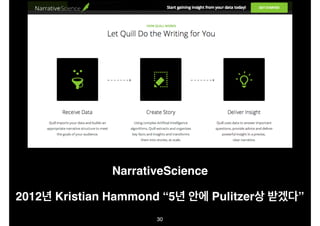 NarrativeScience
2012년 Kristian Hammond “5년 안에 Pulitzer상 받겠다”
30

 