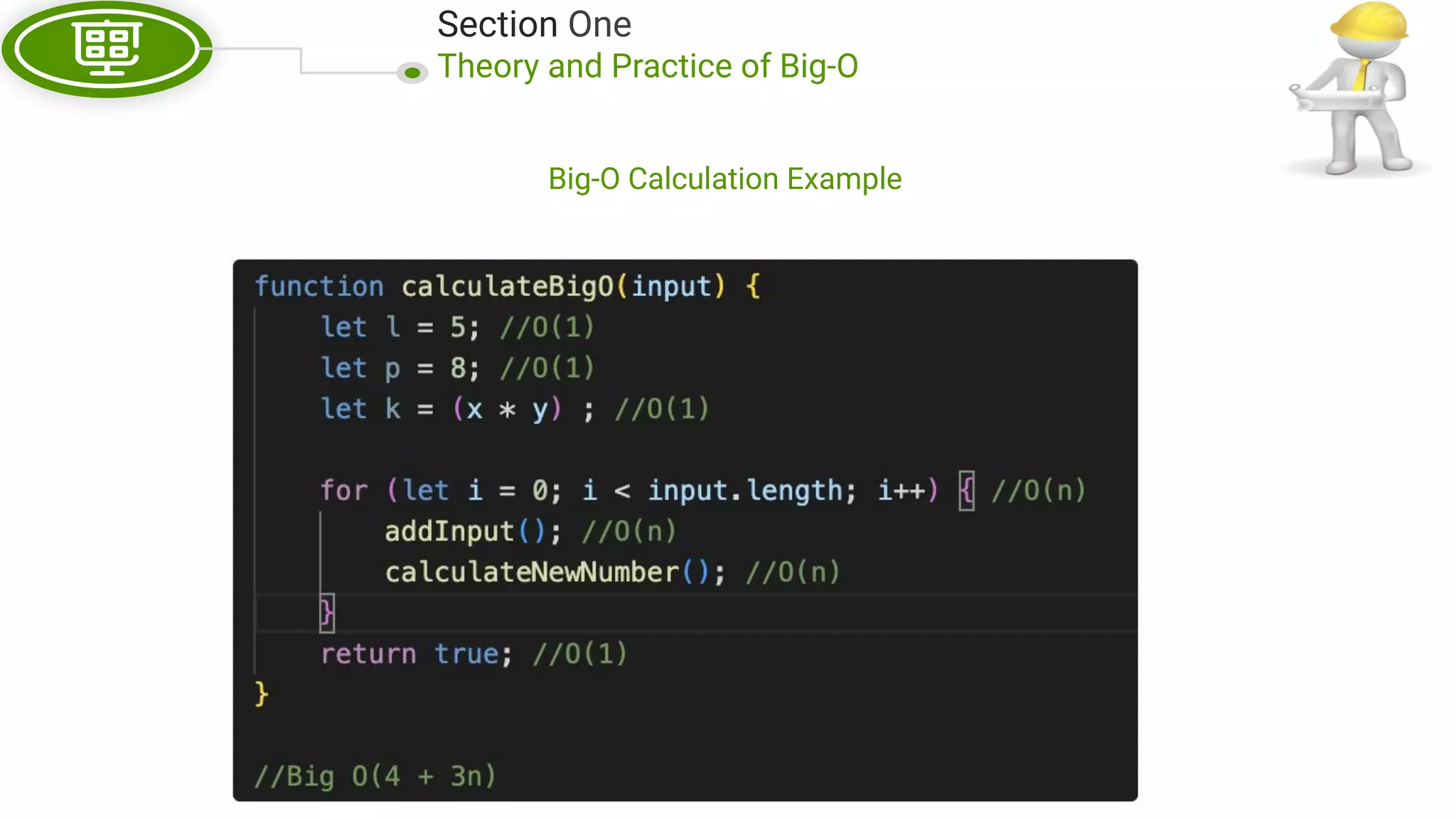 Section One Theory and Practice of Big-O Big-O Calculation Example 