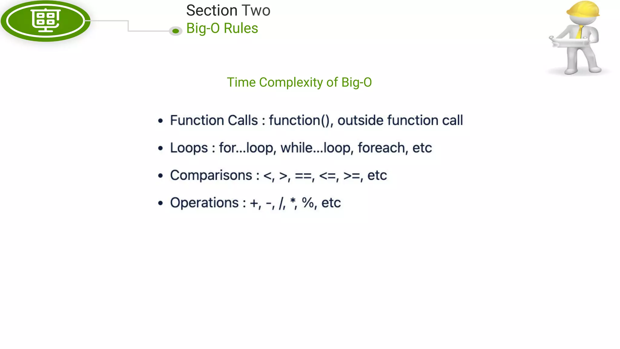 Section Two Big-O Rules Time Complexity of Big-O 