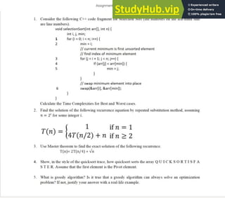 Algorithm Assignment Sample Assignment 1 Based On Complexity Analysis