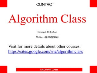 Algorithm Class is a Training Institute on C, C++, CPP, DS, JAVA, data structures at KPHB, Kukatpally, Hyderabad.